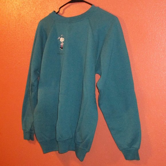 Peanuts Snoopy Hanes Vintage 90s Woman Large Green White Long Sleeve Sweatshirt - Picture 4 of 6